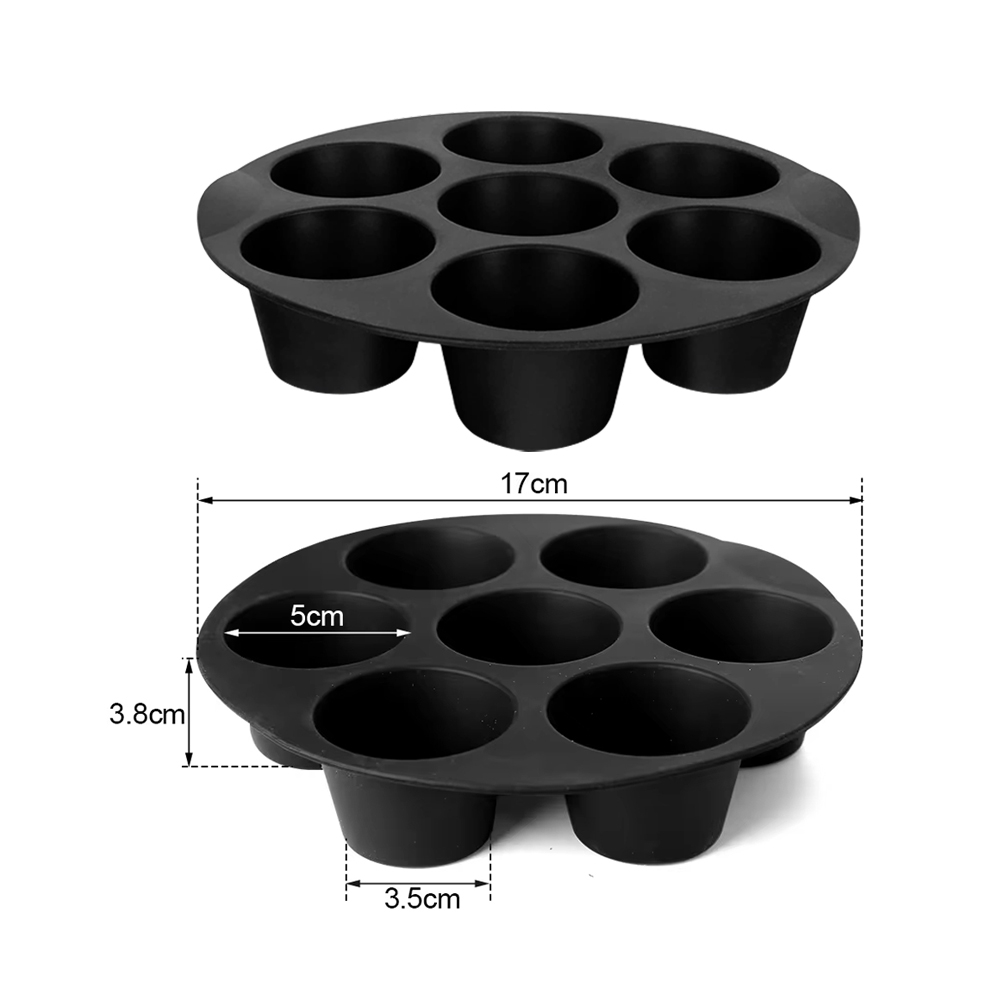 Molde para magdalenas de silicona Airfryer de 7 pulgadas y 7 tazas para Mini molde antiadherente para pastel de 3,5 a 5,8 L, accesorios para freidora de aire: Gris claro