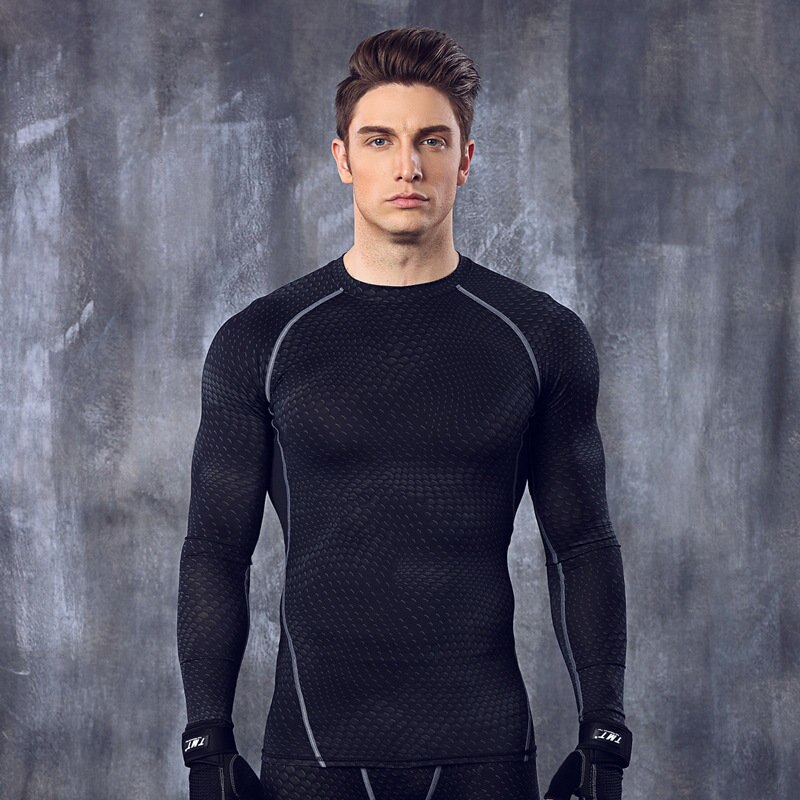 Sports Top - Polyester Spandex - O-Neck - Men's Running & Crossfit Shirt - M L XL: XL / Black Grey