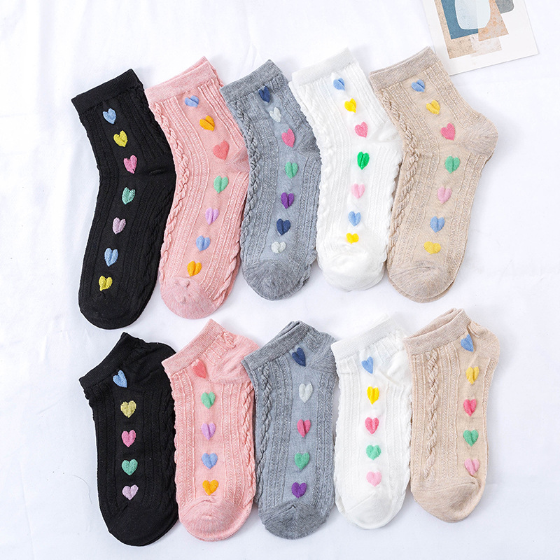 1 par de novas meias de coração bonito feminino curto kawaii listrado estudante meias cor sólida vermelho coração meias esportivas socks socks socks socks