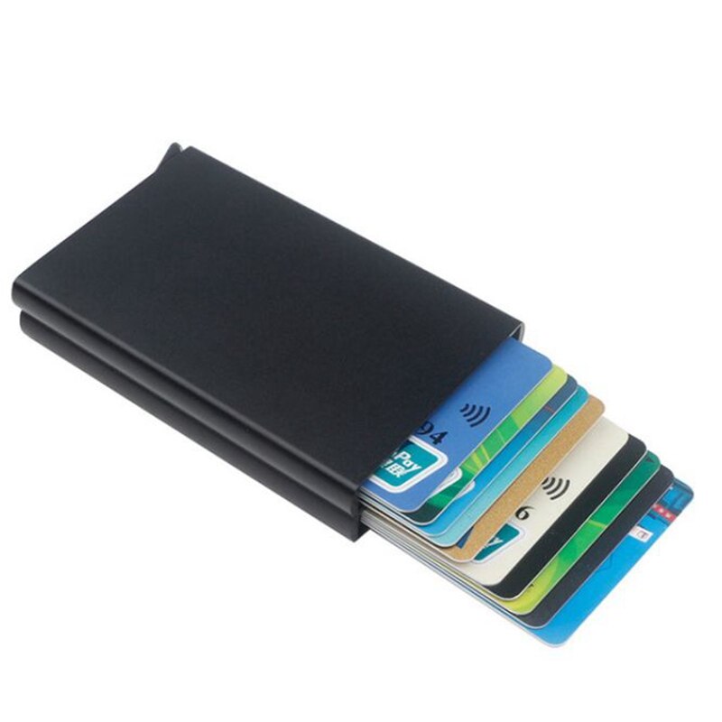 Women Rfid Wallet Metal Case Aluminum Double Box Leather Credit Card Holders for Men Slim Anti Protect Travel ID Cardholder: Double box black