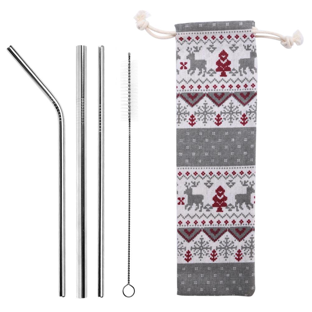 5Pcs Reusable Metal Drinking StrawStainless Steel Straws Straight Bent Drinking Straw with Cleaner Brush Pouch: G