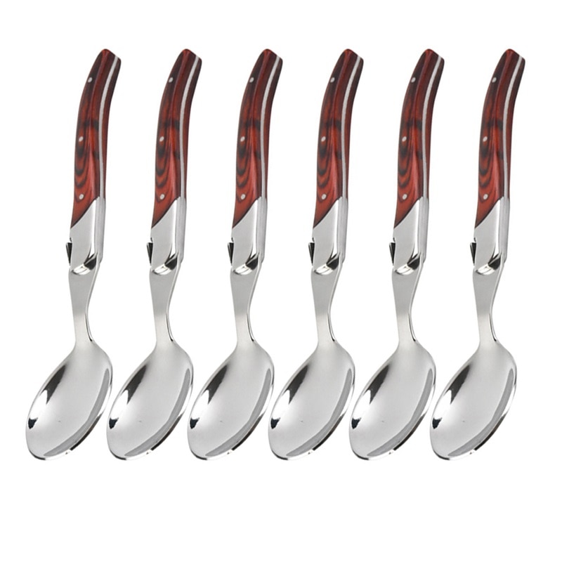 Laguiole middagssked stor matsked träskaft soppa ris servera skedar rostfritt stål träbestick 22cm 8.7 tum 2/4/6 st