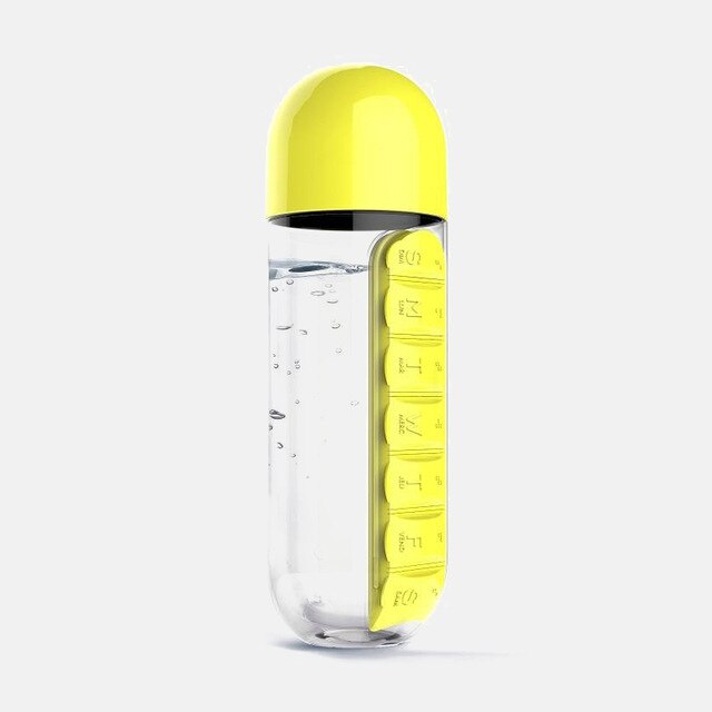 600 Ml Flessen Plastic Drink Fles Met Pil Reizen Box Organizer Drinken Mijn Drinkware Koffie & Thee Gereedschap. Hydro Kolf: YELLOW