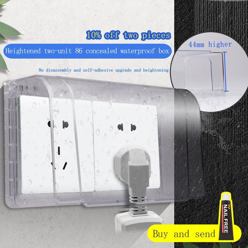 Double 86 type socket waterproof box bathroom two heightened paste type waterproof cover bathroom protection splash box