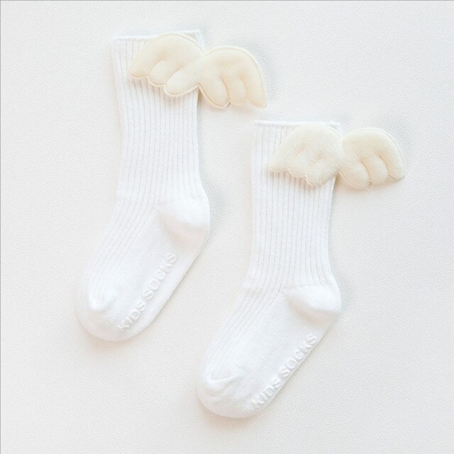 Baby Meisjes Kniekousen Angel Wing Zomer Herfst Katoenen Sokken Effen Snoep Kleur Kids Peuter Korte Sokken Voor Kinderen: White / 6-12 months