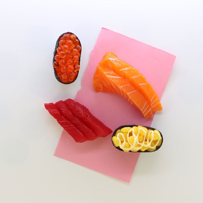 Imán de nevera para sushi japonés, modelo de comida de salmón, Decoración de cocina, adhesivo magnético, pasta creativa, estéreo, arte artesanal,