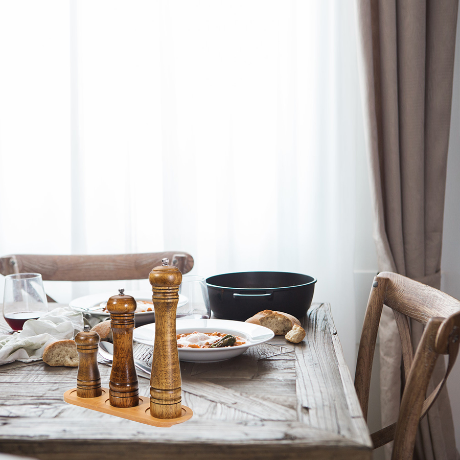 Trä salt och peppar kvarn set med kvarn bricka för havssalt & pepparkorn  (5,8,10 tum) stark justerbar kvarn