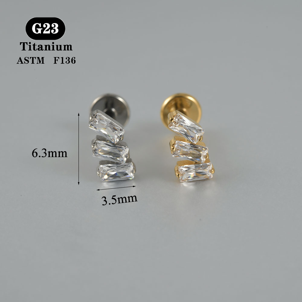 1 pendiente ASTM F136 de circonita de titanio con parte posterior plana, 12 estilos, pendientes de , lóbulo, hélice, cartílago del trago, joyería para Piercing, 1,2x8mm: Blanco / Zinc negro plateado