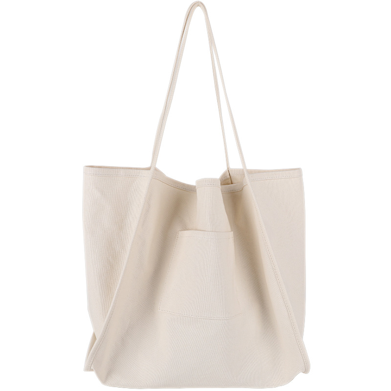 Effen Kleur All-Match Vrouwen Tas Canvas Schoudertas Grote Capaciteit Boodschappentas: WHITE