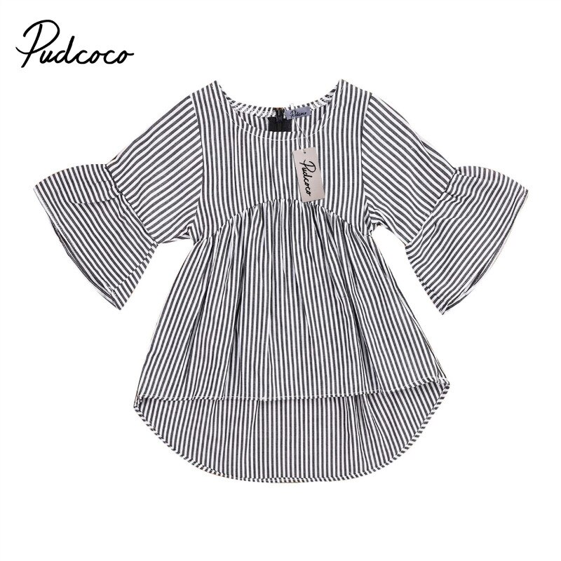 Summer Spring Baby Girls Top T-Shirts Toddler Baby Girls Stripes wide long sleeves irregular hem girls long style t-shirts 0-18M