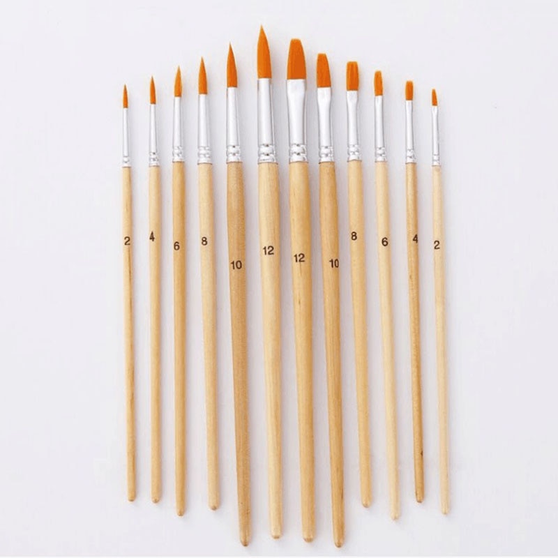 Juego de pinceles de nailon para pintura al óleo, 12 unidades por lote, con diferentes tamaños, color Log-color, para acuarela, dibujo Acrílico