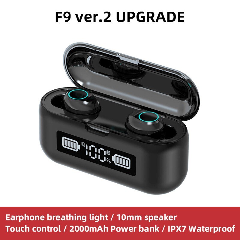 AMOI – écouteurs sans fil Bluetooth F9 TWS IPX7, oreillettes de Sport 9D, affichage, micro, casque d'écoute pour Iphone Xiaomi Huawei: Ver.2 UPGRADE