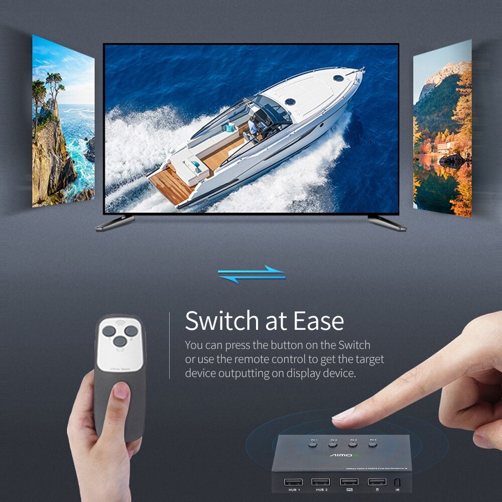 AIMOS 4K @ 60Hz Schalter 4 Hafen USB Umschalter Wähler 4 in 1 aus Umschalter mit Fernbedienung synchronisieren Ausgang Audio- &Ampere; Video
