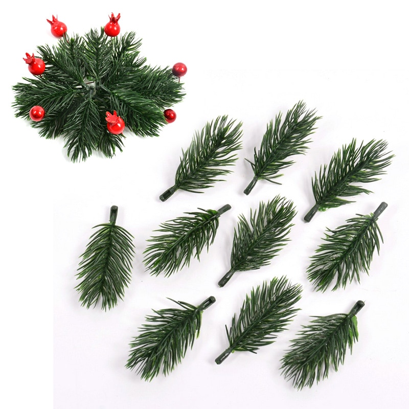 10Pcs Plastic Kunstplanten Pine Takken Kerstboom Bruiloft Decoraties Diy Handcraft Supply Kids Boeket