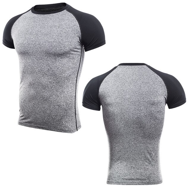 Snel drogend ademend fitness gym jogging shirt heren korte mouwen heren hardloop t-shirt sport slim t-shirt rashgard training tops: P17101 grijs / Aziatische maat m