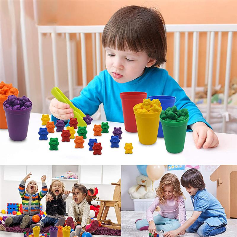 1 Set Counting Bear Beads Baby Mathematics Teaching Aids Rainbow Bear Toys