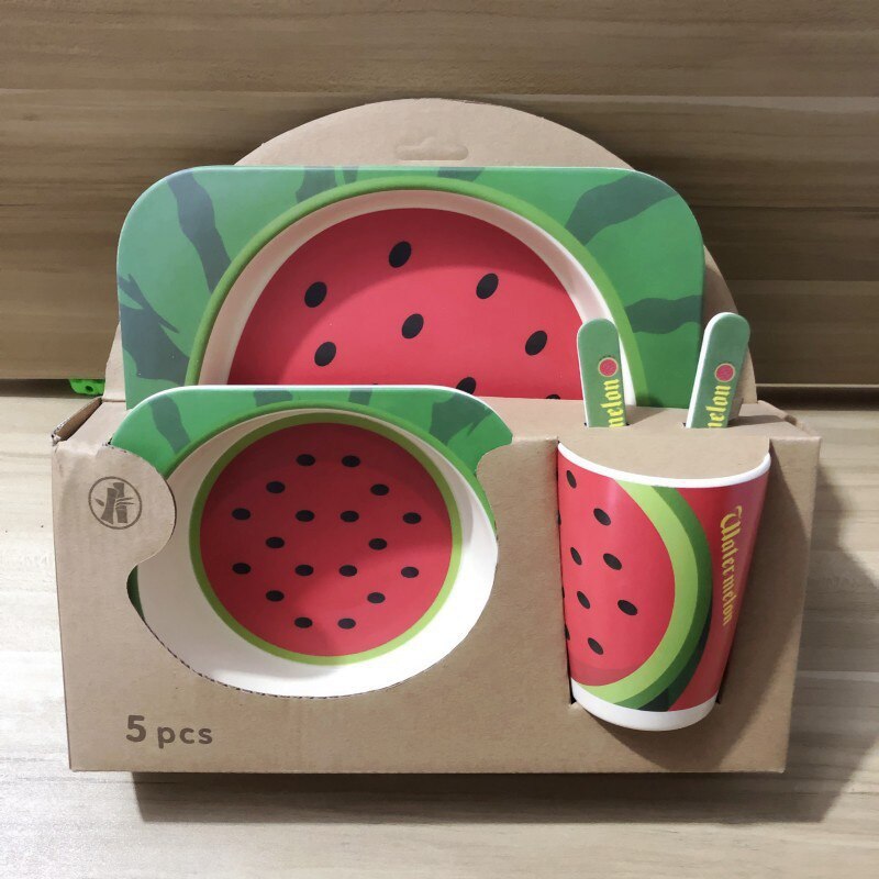 Bamboo Fiber Children&#39;s Tableware Set Baby Cartoon Rice Bowl Fork Spoon Children&#39;s Meal Partitioned Baby Dinner Plate: 10