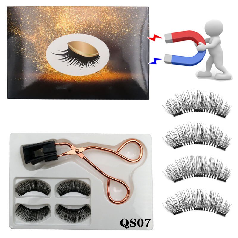 Neue 2 Paar 3D Natürliche Magnetische Wimpern, Handgemachte Wiederverwendbare Magnetische Falsche Wimpern Mit 3 Magnete Magnetische Wimpern: QS07