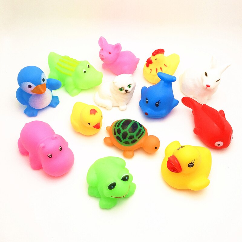 13 Pcs Cute Animals Swimming Water Toys Colorful Soft Rubber Float Squeeze Sound Squeaky Bathing Toy For Babies