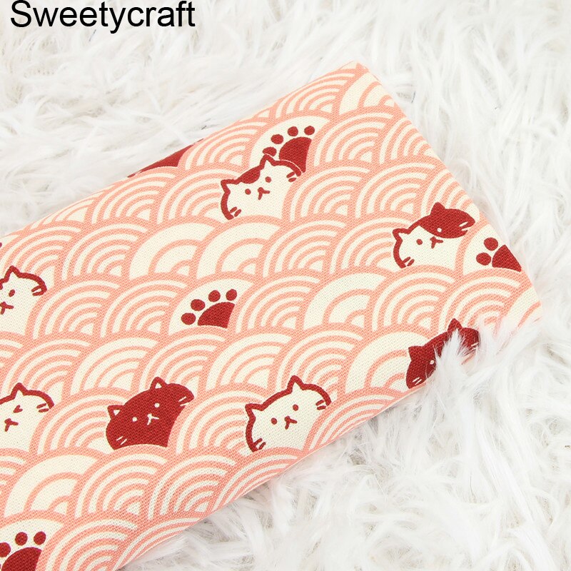 Tissu 110 coton 100% x 45cm, demi-cour épais, tissu japonais ondulé imprimé de chat, bricolage, couture faite à la main, décor de sac: Cotton Fabric-4