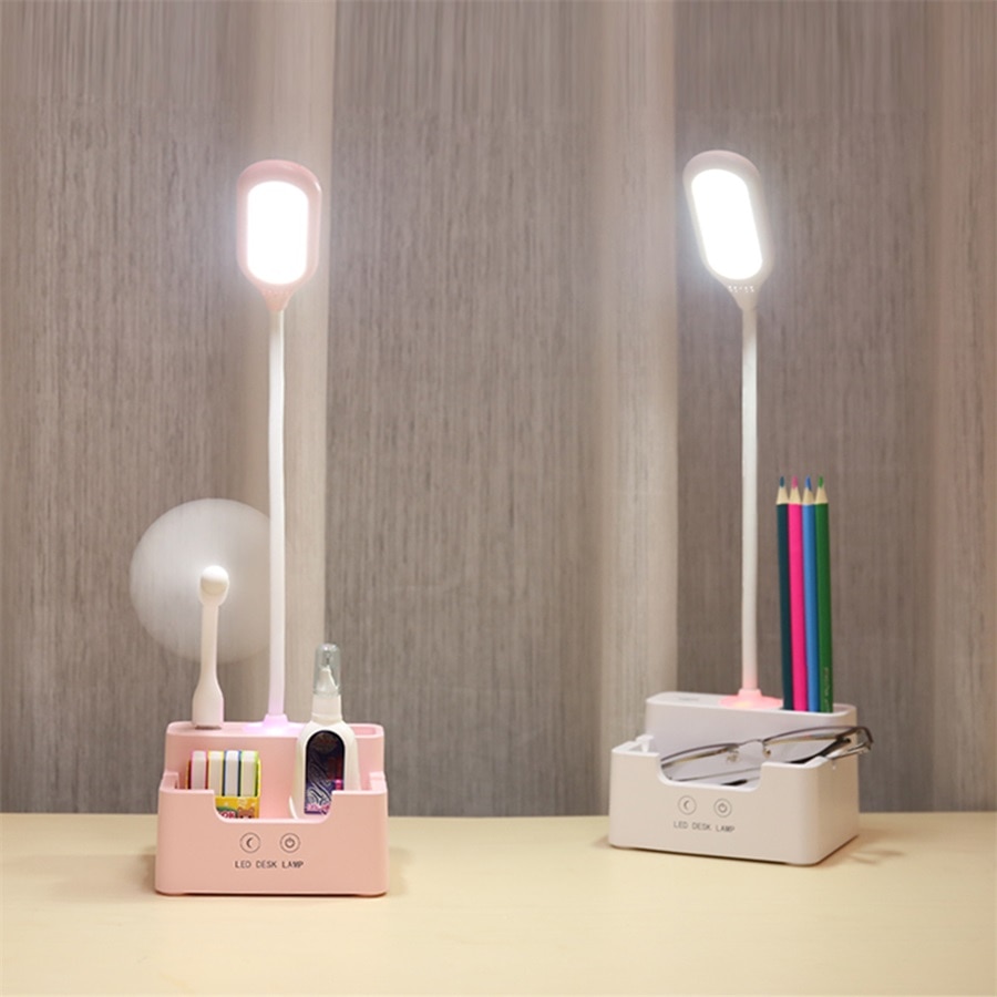 Lámpara de mesa Led recargable con ventilador táctil regulable lámpara de escritorio protección ocular luz de lectura chico con pluma de teléfono titular de la