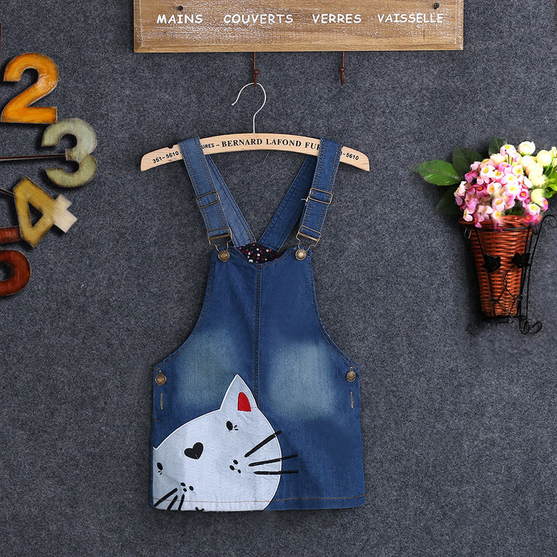 1pc baby piger tøj søde små børn børn kat denim overalls kjoler seler nederdel tøj 2-7y