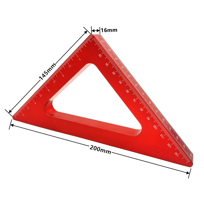 45 Degree Aluminum Alloy Angle Ruler Inch Metric Triangle Ruler Carpenter&#39;s Workshop Woodworking Square Measuring Tools: Bigger Red