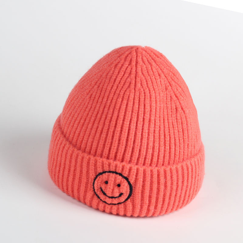 Embroidered Smile Hat Toddler Children Hats For Boys Girls Knitted Infant Baby Winter Thick Kids Cute Hat 0-6Y: watermelon red