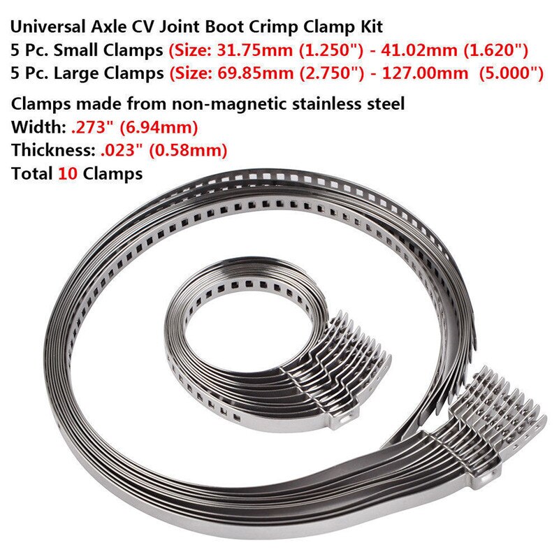 Lote de 10 Uds. De abrazadera de crimpado de junta CV de eje ajustable Universal de 31- 41mm 70- 125mm 5 pequeños + 5 grandes