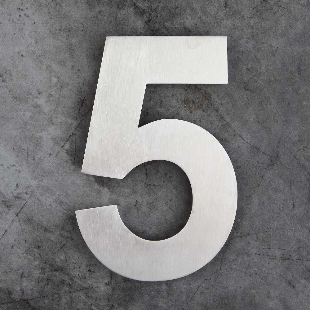 10 Inch Extra Large Floating House Numbers Door Sign Mounted, Stainless Steel 18-8 Brushed Nickel: Number 5