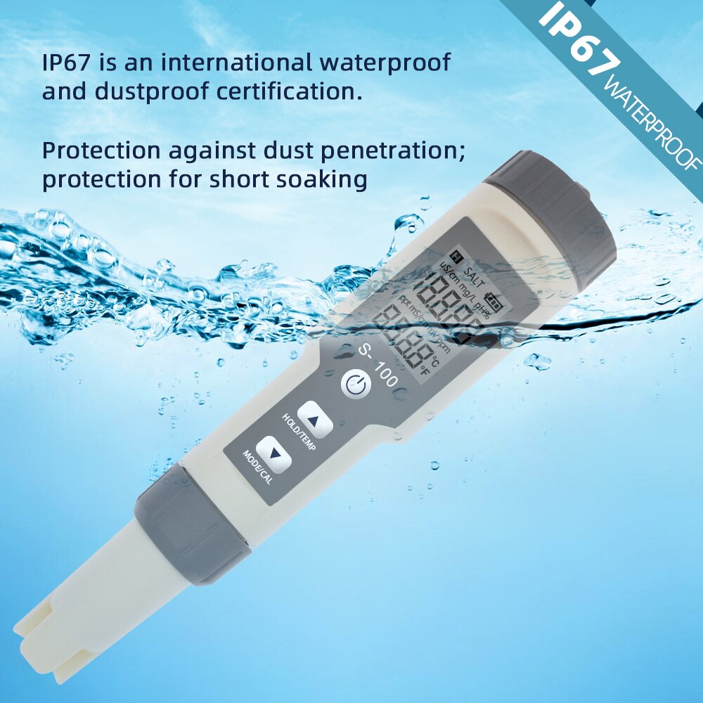 S-100 Salt Meter Salinity Tester 3 in 1 TEMP SAL TDS Meters Waterproof Salinometer Salty Gauge Water Measure Tool 40%