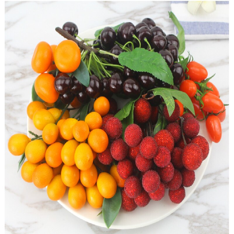 Artificial Decorations Fruits Simulation Litchi Longan Bayberry Orange String Tomatoes Model Party Decoration Miniatures Props