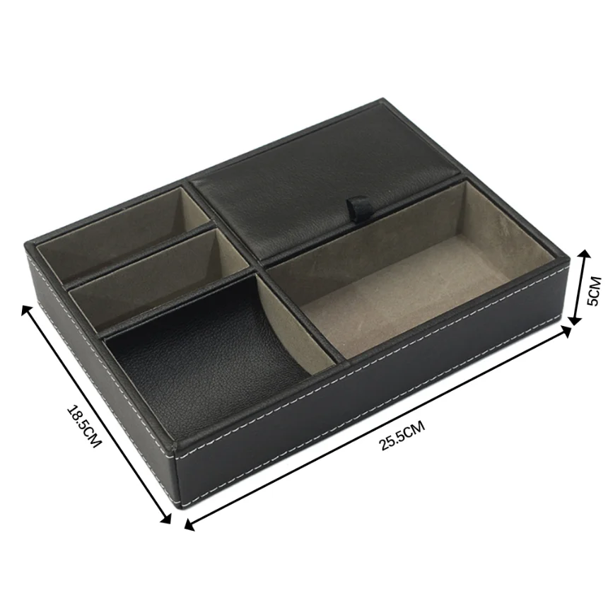 Bandeja organizadora de mesita de noche de cuero Pu para hombre, escritorio, vestidor, caja de almacenamiento superior, joyería, llaves, teléfono, billetera, accesorios para reloj, 1 ud.