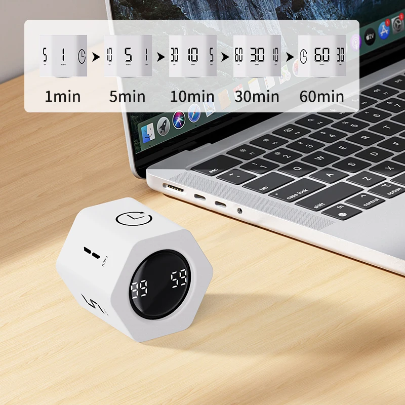 Productivity Timer Productivity Cube Timer Gravity Sensor LED Display 5 Preset Time Kids Time Management Kitchen Countdown Timer