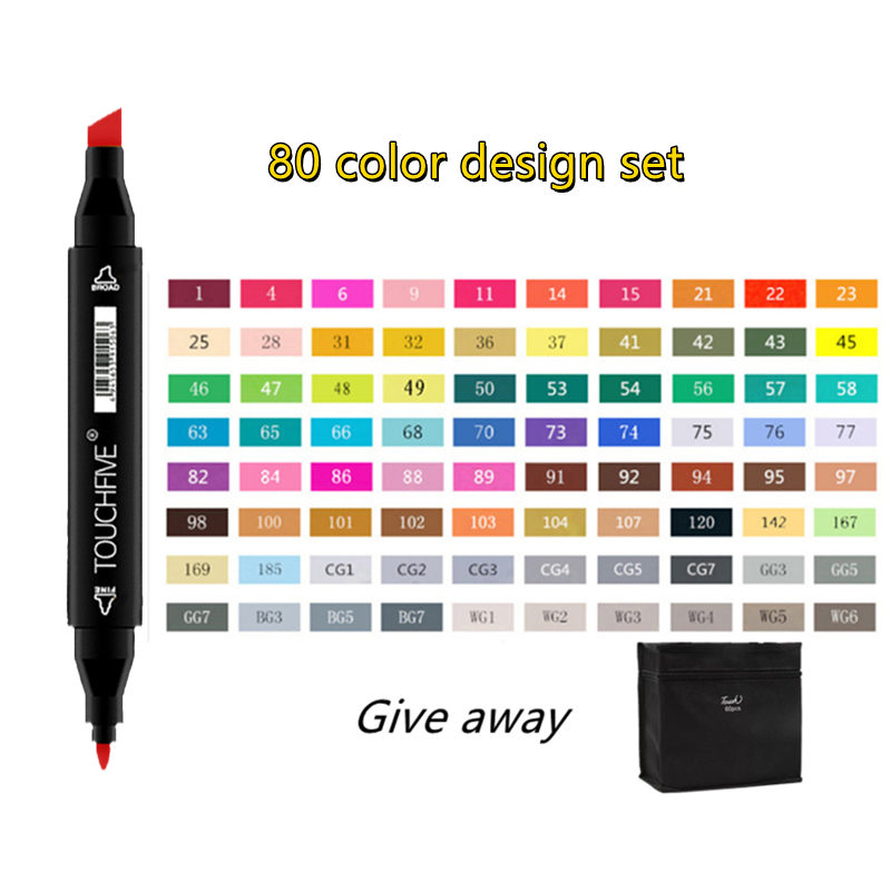TOUCHFIVE-rotuladores de doble punta para dibujo, marcadores gráficos de Alcohol para bocetos, suministros de arte, 12, 36, 48, 80 y 168 colores: 80Colors design set