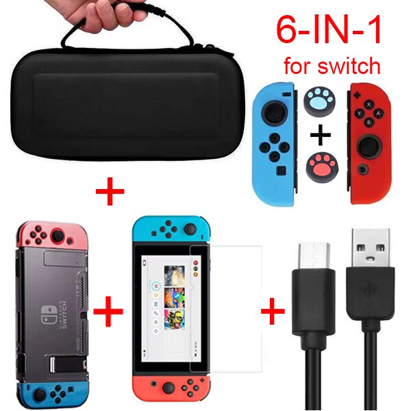 9 in 1 per gioco nintendo switch Kit accessori nintedo con impugnature per volante custodia in Silicone nitendo swich Joy-con: 6-in-1 black