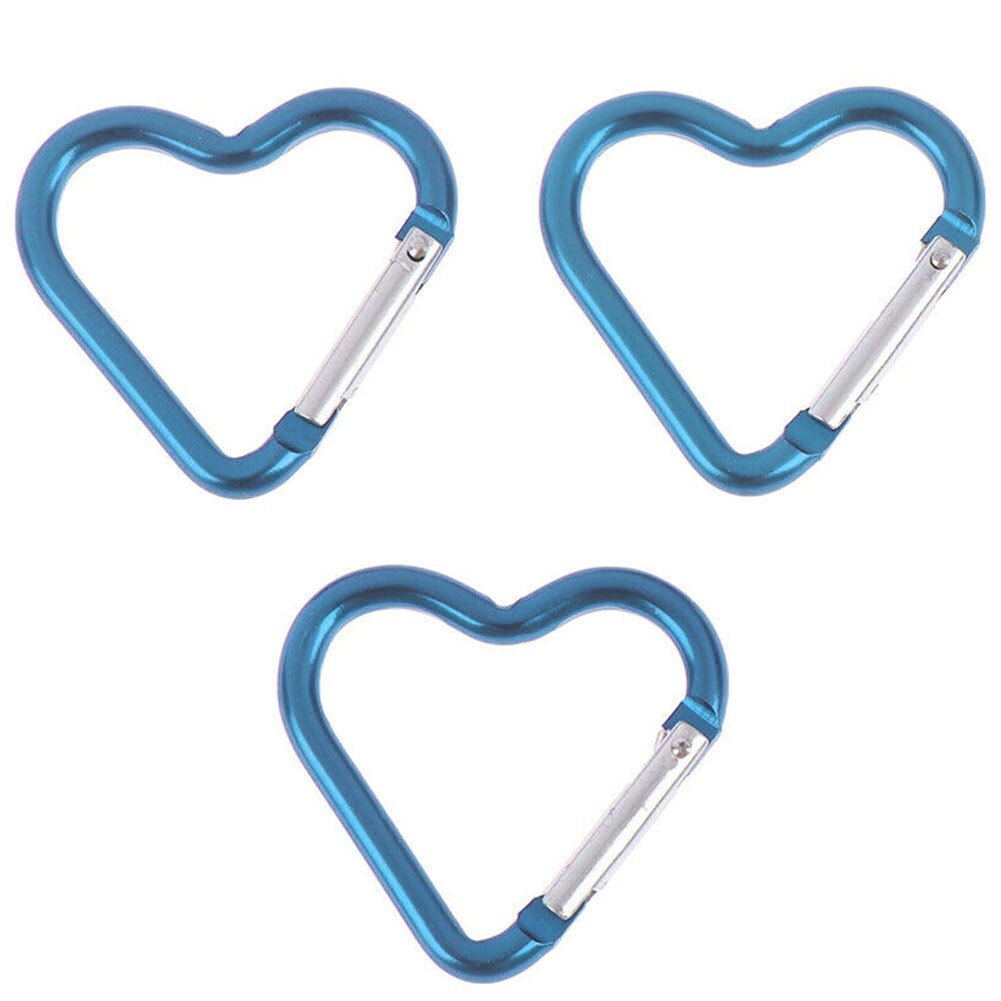 3pcs Portable Mini Fast Hanging Camping Aluminum Alloy Carabiner Sport Keychain Heart Shaped Clip Hiking Outdoor Gadgets: Blue