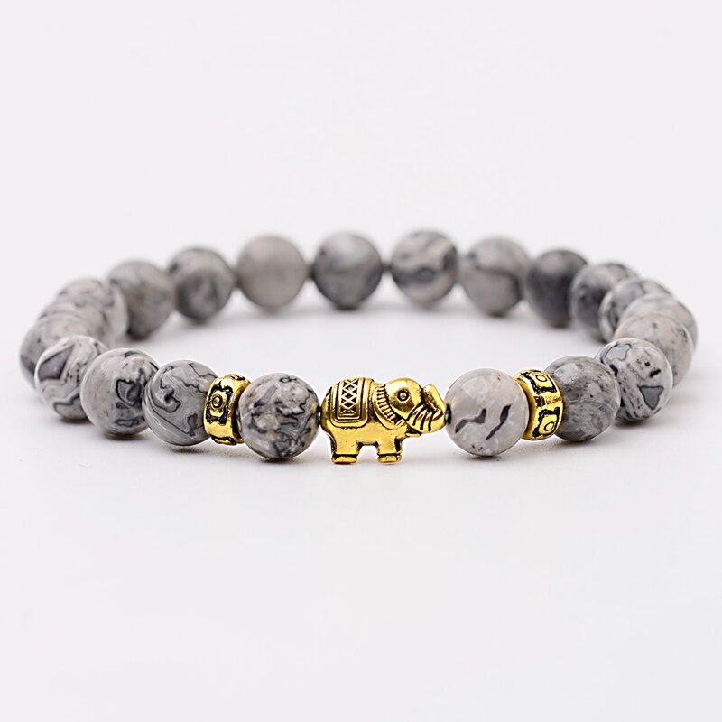 Amader Classic Women's Natural Stone Charm Bracelet Meditation Gold Elephant Beads Bracelets Men Jewelry AB276: Style 6