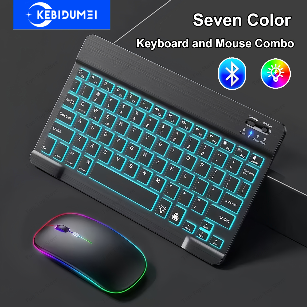 Tastatur- und Maus-Set, Bluetooth-Tastatur + kabellose Bluetooth/2,4 G-Maus, RGB-Tastatur mit Hintergrundbeleuchtung, wiederaufladbare Tastatur