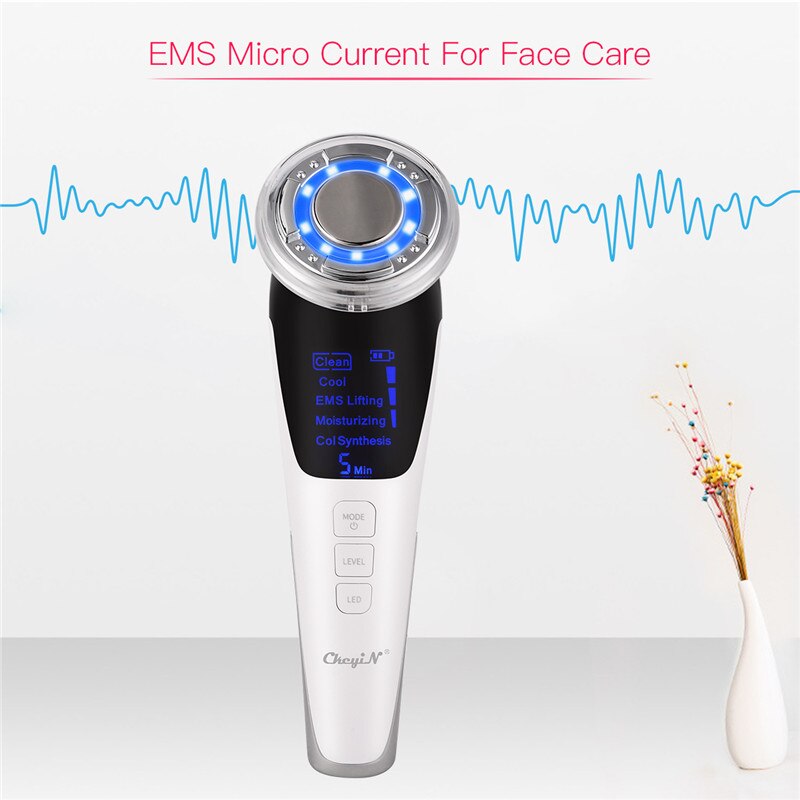 CkeyiN EMS Facial LED Photon Therapy RF Light Ultrasonic Cool Massager Skin Rejuvenation Face Lifting Tightening Beauty Care
