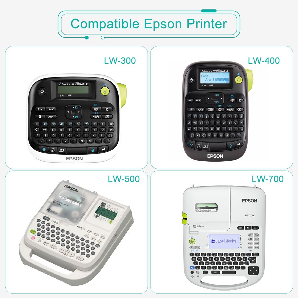 Tubo termorretráctil de etiquetas de 3,5/5/11mm SU5S SU11S SU5Y SU11Y SU3Y SU3W Compatible con impresora Epson LabelWorks LW-300 LW-400 LW-500