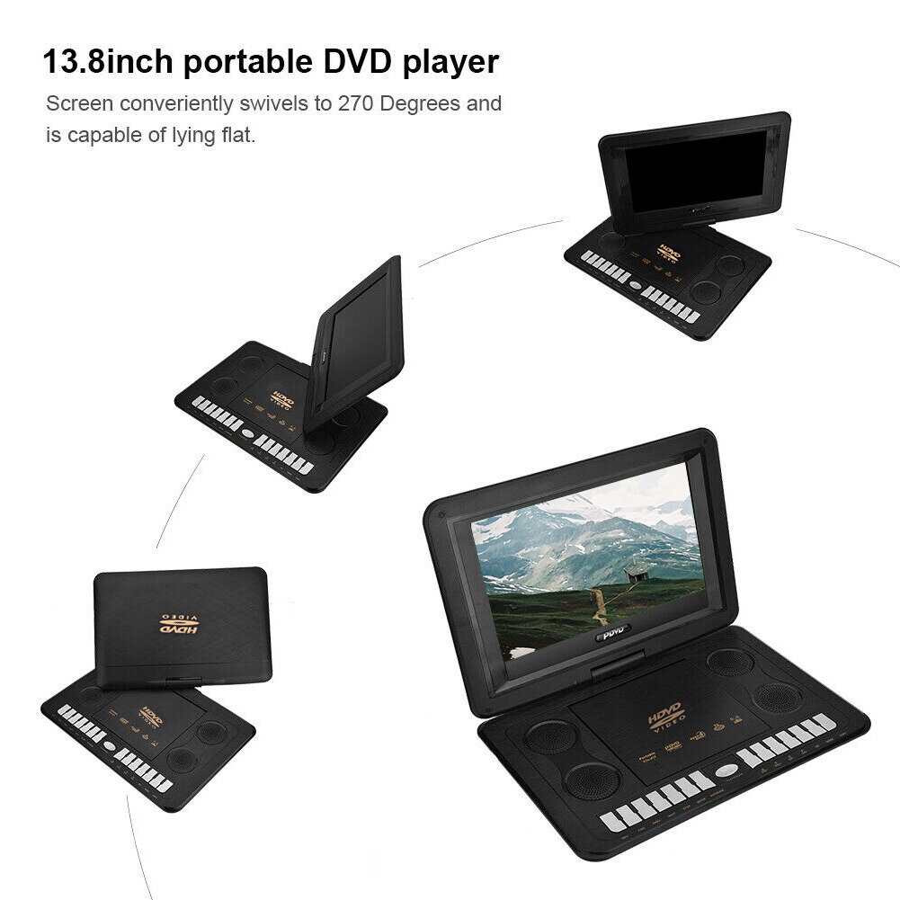 16:9 VCD Car USB Rechargeable Battery HD Widescreen Portable Video Home 13.8inch LCD Screen TV Game DVD Player