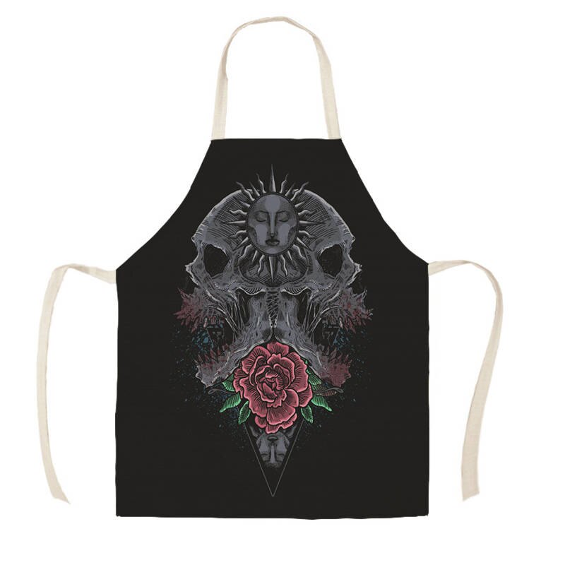 Women Kitchen Apron Cotton Linen Halloween Skull Sleeveless Chef Cooking Aprons Kitchen accessories WQ1698