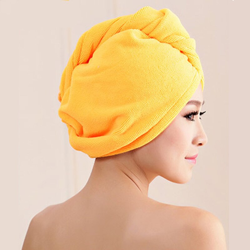 Asciugacapelli avvolgere microfibra dopo doccia asciugamano da donna asciugatura rapida cappello per capelli cap turbante testa avvolgere accessori da bagno per la casa 60X25CM: giallo