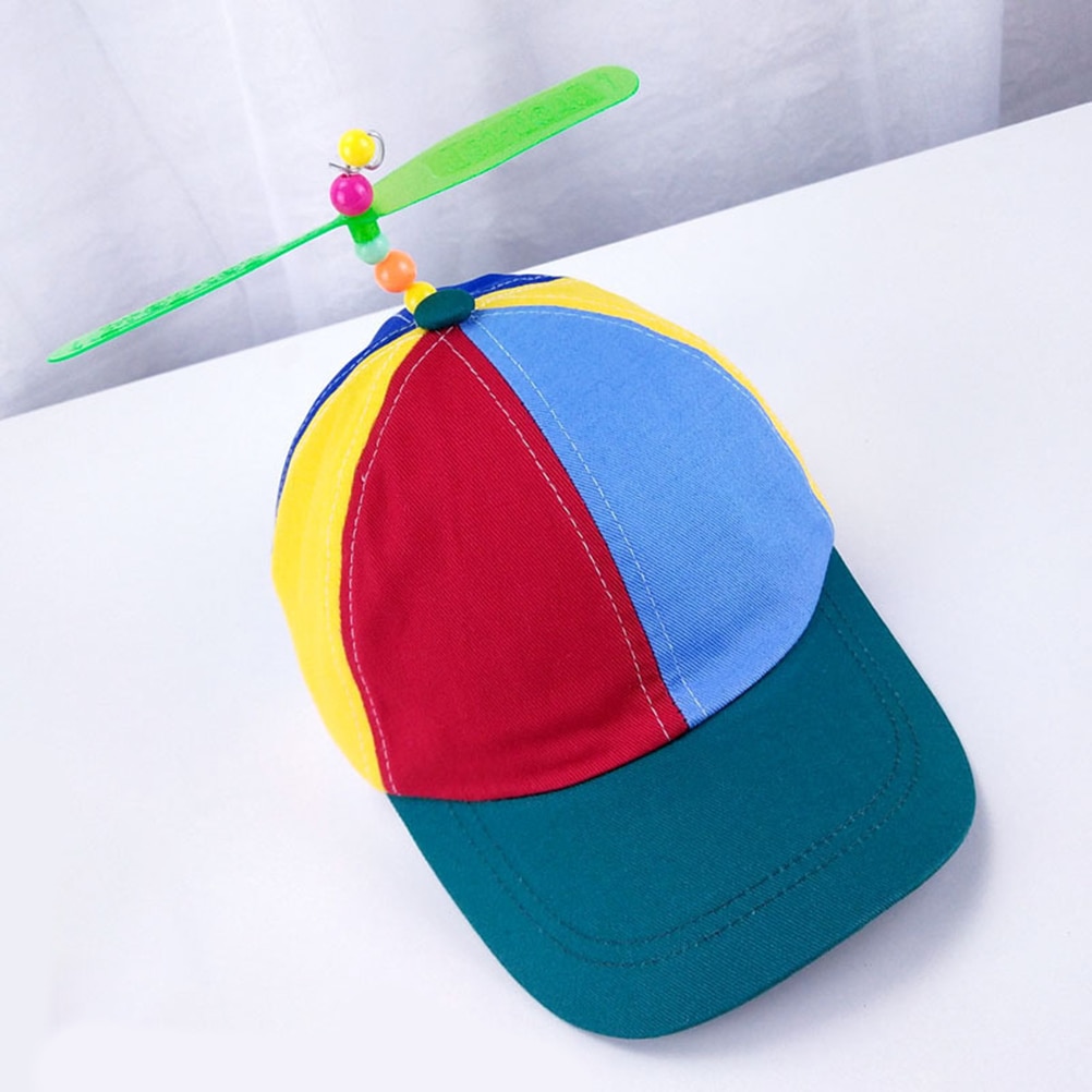 Gorra de molino para niños, Polo de bambú, sombrero de juguete con hélices, gorra de béisbol de retales de Color divertido para niño o niña, sombrero de balsa de juguete de Bambú