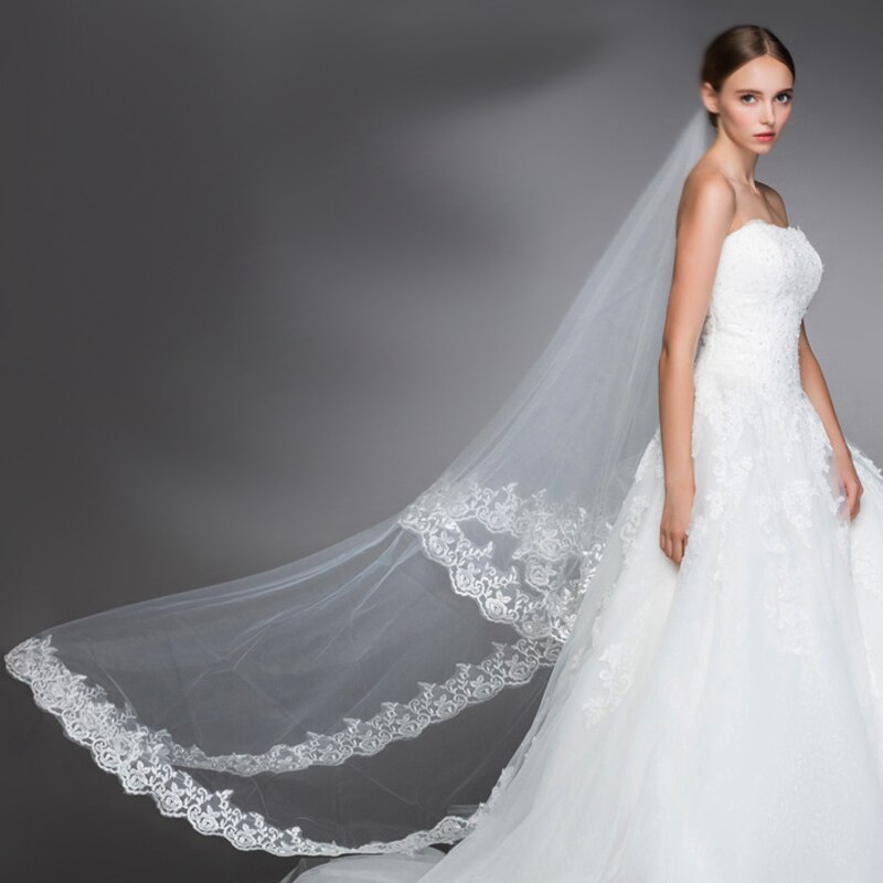 2.8M Wedding Accessories Long Veil Bridal Veil Hair Accessories 1 Layer Lace Without Comb