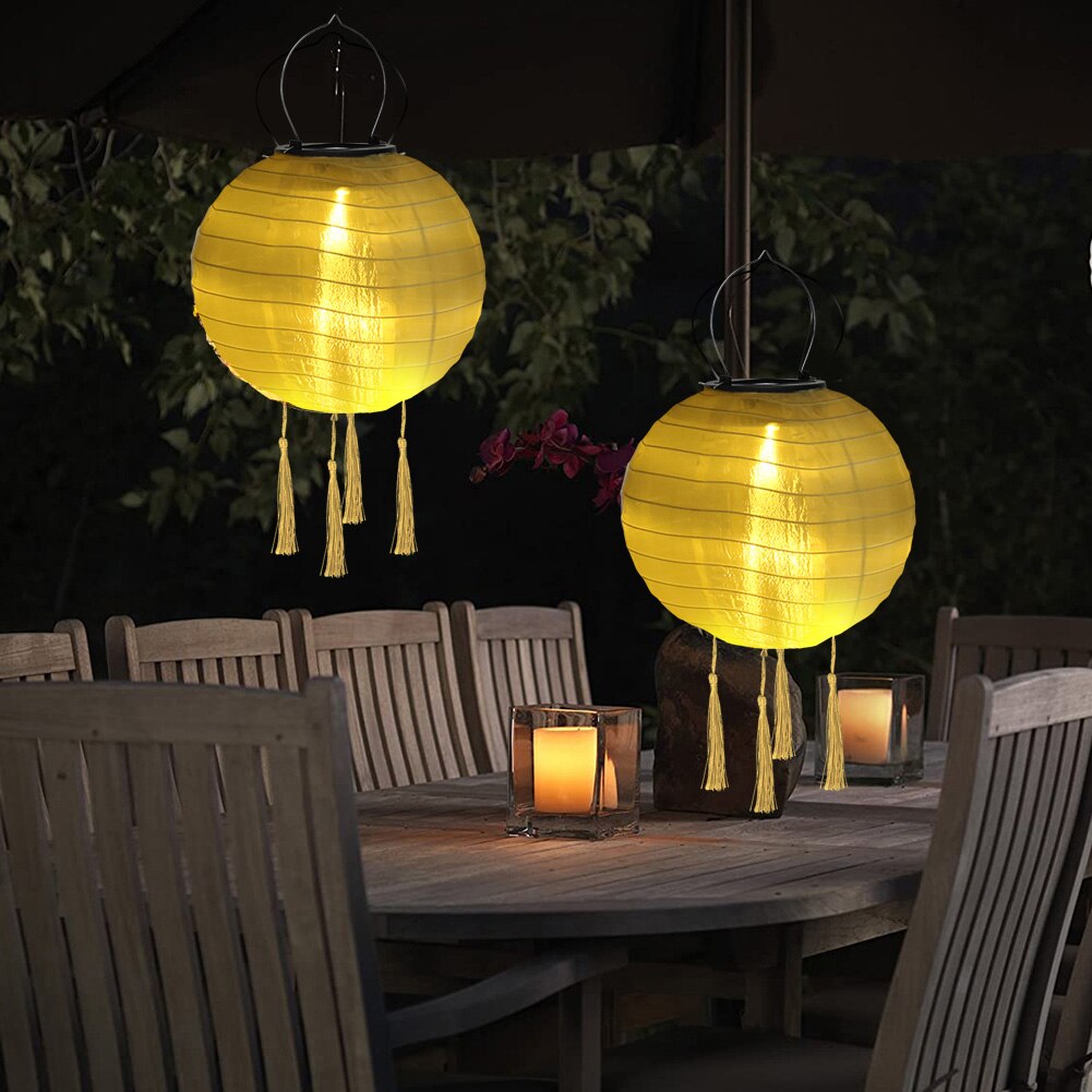 12inch LED Solar Lanterns Solid Color Festival Light Waterproof Hanging Global Lamp Chandelier with Tassel Landscape Lighting