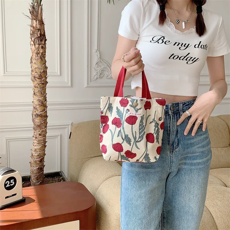 Dames Schoonheid Bloem Canvas Tas Buiten Winkelen Toilettas Telefoon Oagnzier Opbergzakken Koreaanse Doek Handtassen Lunchbox Bento Tas