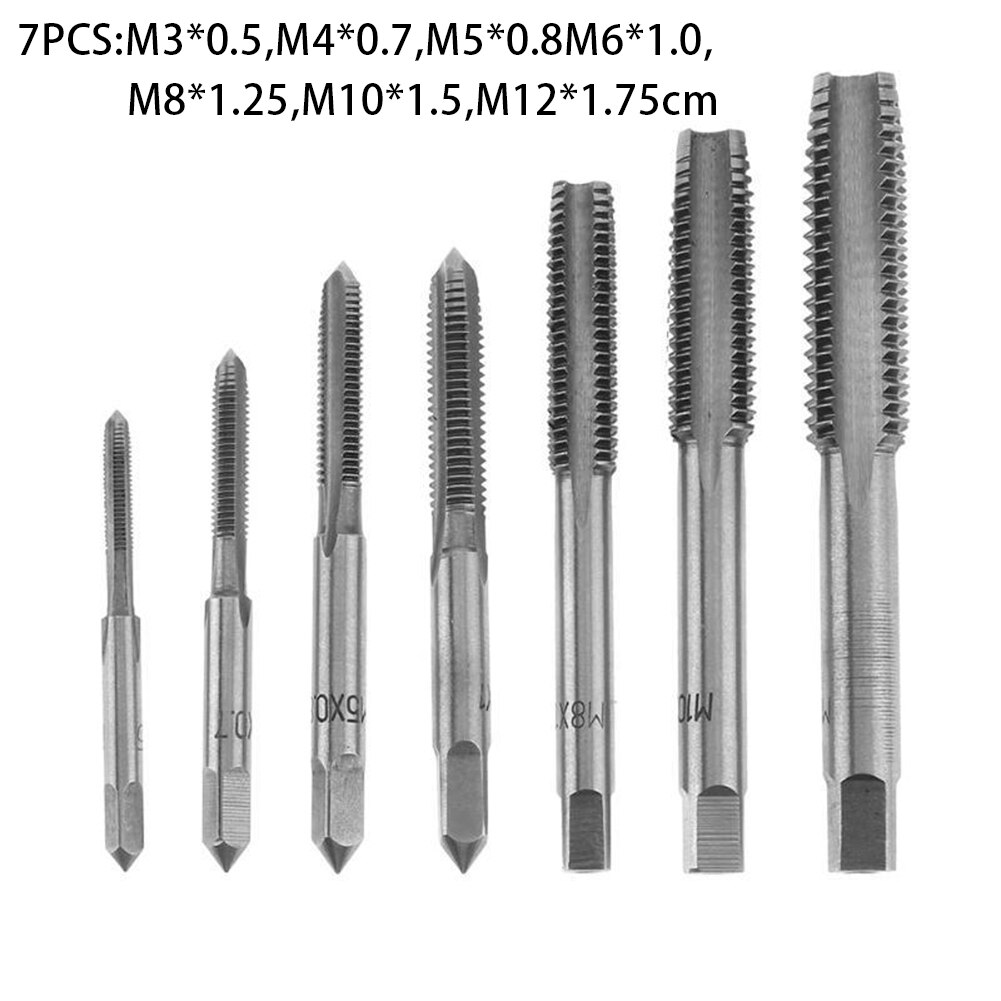 M3-M12 Thread tap Tool Kit Right Hand Thread 7 sizes 7Pcs Cutting tool