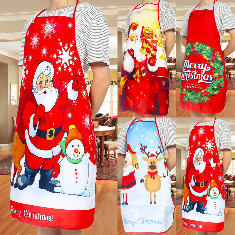 Christmas Aprons Adult Santa Claus Aprons Women and Men Dinner Party Decor Home Kitchen Cooking Baking Cleaning Apron